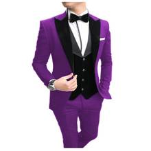 2020 популярные дизайнерские смокинги для жениха с острым отворотом фиолетовые Мужские свадебные костюмы для выпускного вечера лучший мужской блейзер (пиджак + брюки + жилет + бант) 2024 - купить недорого