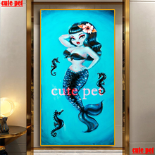 Grande diy diamante mosaico dos desenhos animados sereia decoração pintura strass imagens quadrado completo diamante bordado ponto cruz enigma 2024 - compre barato