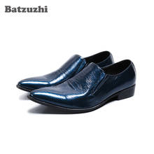 Batzuzhi zapatos de lujo para Hombre Zapatos de vestir de cuero genuino azul puntiagudos zapatos de cuero de negocios formales para hombre fiesta y boda 2024 - compra barato