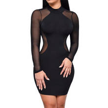 Fashion Women Sexy Mesh Patchwork See-Through Bodycon Mini Dress Long Sleeve Sheath Slim Evening Sexy Party Mini Dresses 2024 - buy cheap