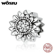 WOSTU Authentic 925 Sterling Silver Cubic Zircon Sunflower Charms Beads fit Women Bracelets Original Jewelry Making CQC1507 2024 - buy cheap