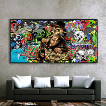 Graffiti Skull Smoking and Dollars Wall Art Paintings Print on Canvas Art Wall Pictures Posters and Prints Cuadros Home Decor 2024 - buy cheap