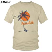Camiseta masculina com estampa de palmeira tropical, camiseta de algodão com manga curta, moda urbana, sol, praia, honolulu, roupas incríveis 2024 - compre barato