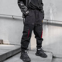 Joggers-pantalones de chándal con múltiples bolsillos para hombre, ropa de calle informal con cintas, estilo Hip Hop, color negro, Primavera 2024 - compra barato