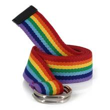 Hot 130cm Women Men Belt Dual Ring Fashion Canvas Waist Belt Rainbow Color Striped Strap Waistband Adult 2024 - buy cheap