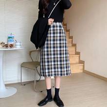 New Japanese Vintage Plaid Skirt Women 2021 Autumn Winter Harajuku High Waist Female Party Plus Size Long A-skirt Streetwear 2024 - buy cheap