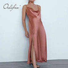 Ordifree 2022 Summer Fashion Women Satin Party Dress Spaghetti Strap Vintage Sexy Split Silk Slip Dress 2024 - buy cheap