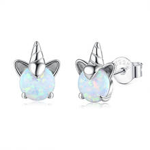 ZEMIOR 100% 925 Sterling Silver Unicorn Opal Stud Earrings For Women Wedding Small Earring Fine Anniversary Jewelry New Arrival 2024 - buy cheap