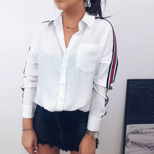 Women's Blouse Office Lady Blouse Women Casual White Shirt Lapel Collar Stripe Long Sleeve Botton Shirt Blusas Female Tops 2024 - buy cheap