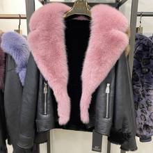 2021 jaqueta de couro genuíno casaco de inverno feminino com gola grande de pele de raposa casaco de pele de carneiro casaco europeu solto tamanho externo 2024 - compre barato