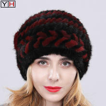 Inverno senhora vison genuíno chapéu de pele 100% natural malha vison pele chapéu chapéu feminino feito à mão moda quente pele chapelaria 2024 - compre barato