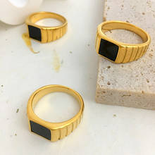 Monlansher Unique Gold Color Titanium Steel Ring Black Enamel Geometric Square Rings Minimalist Finger Rings Trendy Jewelry 2024 - buy cheap
