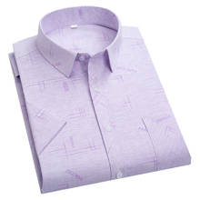 Aoliwen brand Men Shirt Plaid Short Sleeve Dress Striped Formal Shirt 2021 Summer Casual Slim Fit Pocket High Quality Business 2024 - buy cheap