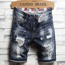 Men's Painted Jeans 2021 Summer New Denim Shorts Men Wash Vintgae Cargo Shorts Fashion Hip Hop Cotton Ripped Shorts Brand 2024 - buy cheap