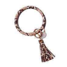 Chic monogram  PU Leather O-ring Key Chain Colorful Snakeskin Circle Tassel Wristlet  Houndstooth Keychains 2024 - buy cheap