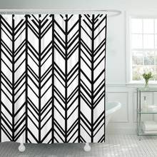 Cortina de chuveiro, abstrato, preto e branco, chevron, elegante, contínua, à prova d'água, poliéster, 72x78 polegadas, conjunto 2024 - compre barato