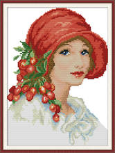 Woman Wearing Red Hat DMC Counted Chinese Cross Stitch Kits Printed Cross-Stitch Set Embroidery Needlework 2024 - buy cheap