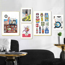 Armário abstrato de loja, desenhos animados, arte de parede, impressões, alimentos, café, pintura em tela, flores, decoração, imagens para sala de jantar, decoração 2024 - compre barato
