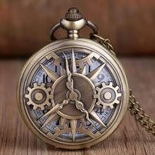 Antique Bronze Gear Hollow Quartz Pocket Watch Vintage Pendant Necklace Clock Men Women Gifts Fob Watch 2024 - buy cheap