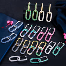 Zlxgirl New Arrival Elegant Geometric Dangle Dropping CZ Rectangle Charm Long Hoop Copper Earrings for Women  wedding accessory 2024 - buy cheap