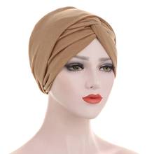 Solid color arab wrap head inner hijabs muslim headdress hijab underscarf caps forehead cross ready to wear turban bonnet 2024 - купить недорого
