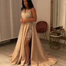 Gold Formal Dresses Beading vestidos largos 2020 abendkleider Side Slit Evening Dress Party Custom Made Elegant Evening Gowns 2024 - buy cheap
