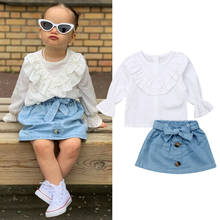 1-5T Toddler Kid Baby Girls Clothes Set Long Sleeve Ruffles Blouses Shirts Tops+Denim A-Line Mini Skirt Summer Spring Outfit 2024 - buy cheap