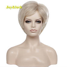Joy & luck-Peluca de cabello sintético con flequillo para mujeres blancas, pelo corto recto Rubio, ombré, fibra Natural de alta temperatura 2024 - compra barato