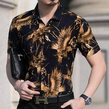 Big Size Gold Printed Luxury Silk Shirts For Mens Oversize Summer Hawaiian Dress Stretch Club Printed Plus Tops Wide Clothes New 2024 - buy cheap