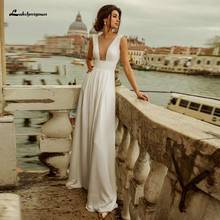 Lakshmigown Ivory Satin Wedding Jumpsuit Bride Gowns 2020 V-Neck Backless A line Wedding Dresses Vestido Vintage Receipt Dress 2024 - buy cheap