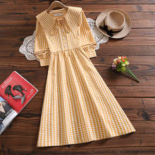 Spring new fashion cute sweet plaid dress japan style long sleeve mori girl casual vestidos 2024 - buy cheap