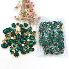 50pcs/bag high quality mixed shape Malachite Green glass crystal sew on gold claw rhinestones diy clothing accessories 2024 - buy cheap