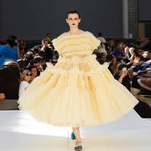 Moda Amarelo Tule vestido de Baile vestido Formal Robe De Soirée Pageant Vestidos Lindos Em Camadas de Tule Tornozelo Comprimento vestido de Noite Vestidos de Festa 2024 - compre barato