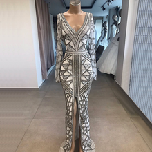 2020 New Arrival V-Neck Mermaid Evening Dress Long Sleeves Women Dress Floor-Length Sequins Prom Dress Middle East Saudi Arabia 2024 - buy cheap