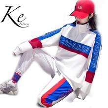 KE-traje deportivo informal holgado para mujer, ropa de baile hip-hop, chándal con estampado de letras de costura coreana, novedad de Primavera de 2020 2024 - compra barato