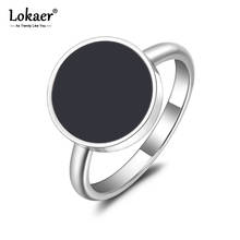 Lokaer Trendy OL Style Anniversary Ring For Women Girls 10/12mm Black Acrylic Stone 316L Stainless Steel Rings Jewlery R19048 2024 - buy cheap