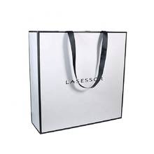 Wholesale 500pcs/lot Custom Printed Your Own Logo Luxury Packaging White Gift Shopping Paper Bag With Grossgrain Handles 2024 - buy cheap