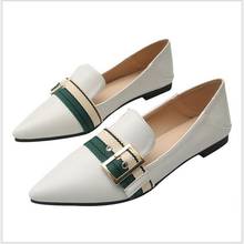 Балетки женские на плоской подошве, элегантные удобные туфли с острым носком, металлическая квадратная пряжка, модные 2024 - купить недорого