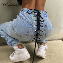Yeinchy pockets Drawstring Jeans Women high waist Pants Lady's Denim Trousers Female Summer outfit FM6222 2024 - buy cheap