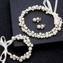 Women Handmade Headbands Imitation Pearl Hair Jewelry Bridal Hair Accessories With Earrings Bracelet Wedding Jewellery Set 2024 - buy cheap