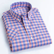 8XL Oversized Button Up Shirt Plaid 100% Cotton Mens Shirts Short Sleeve Casual Slim Fit Shirt Men Half-sleeved Korean Clothes 2024 - buy cheap