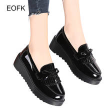 EOFK Spring Autumn Women Flat Loafers Slip-on Fringe Sweet Patent Leather Black  Round Toe Casual Platform Shoes 2024 - buy cheap