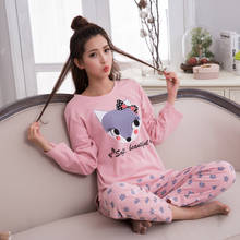 Autumn Women Pajamas Knitted Cotton Women's Pajama Set Cartoon Long Sleeve Two Pieces Set Womens Pyjamas Plus Size Pijamas 2024 - buy cheap