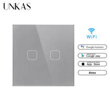 UNKAS EU Standard Google Home Alexa Voice Control 1 / 2 Gang Touch Switch Tuya Smart Life WiFi APP Control Light Switch Outlet 2024 - buy cheap