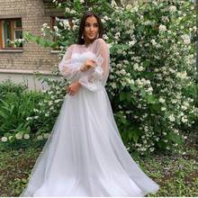 Wedding Dress 2021 Long Puff Sleeve Shinny Lace Sash A Line Robe De Mariee Gorgeous Bridal Gowns Court Train Sweetheart White 2024 - buy cheap