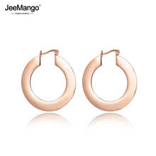 JeeMango New Arrive Geometry Round Flat Titanium Steel Rose Gold Color Ladies Earrings Jewelry For Women JE17057 2024 - buy cheap