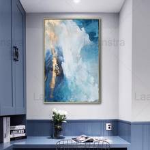 Pintura al óleo de arte abstracto para decoración del hogar, carteles e impresiones en lienzo, imágenes, Mural de pasillo, porche y sala de estar, azul y dorado 2024 - compra barato