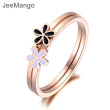 Joyería de anillo de flores dobles en blanco/negro de moda para mujer, chica, Color oro rosa, anillos de aniversario de acero inoxidable R19009 2024 - compra barato