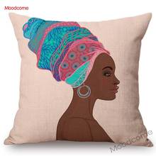 Pink African Girl Woman WearingTraditional Turban Headscarfs Africa Theme Sofa Throw Pillow Cover Pretty Black Girl Cushion Case 2024 - buy cheap