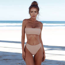 #H30 Bandeau Swimsuit Sexy Bikini Set Women Fashion Strapless Solid Color Push Up Bikini Brazilian Bikini Swimwear Beachwear 2024 - buy cheap